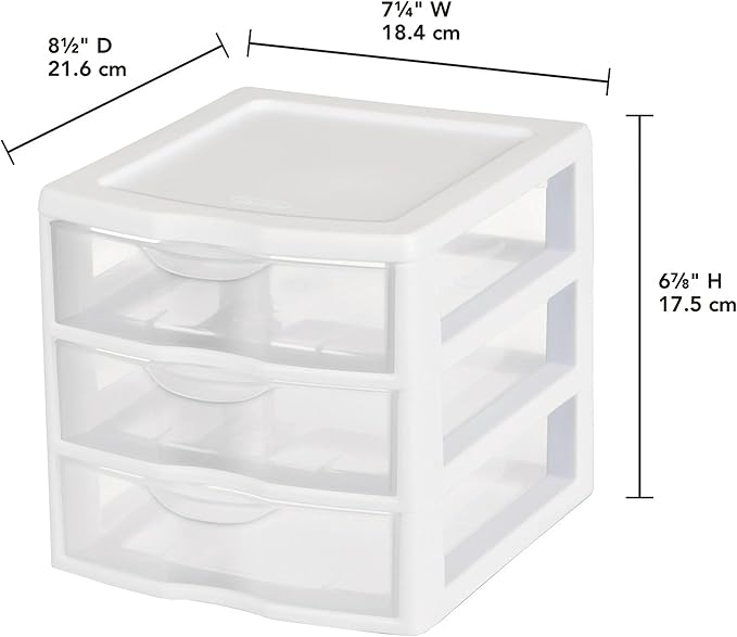 Small 3-Drawer Organizer Unit, Clear Plastic Stackable Drawers for Countertop or Desktop, White