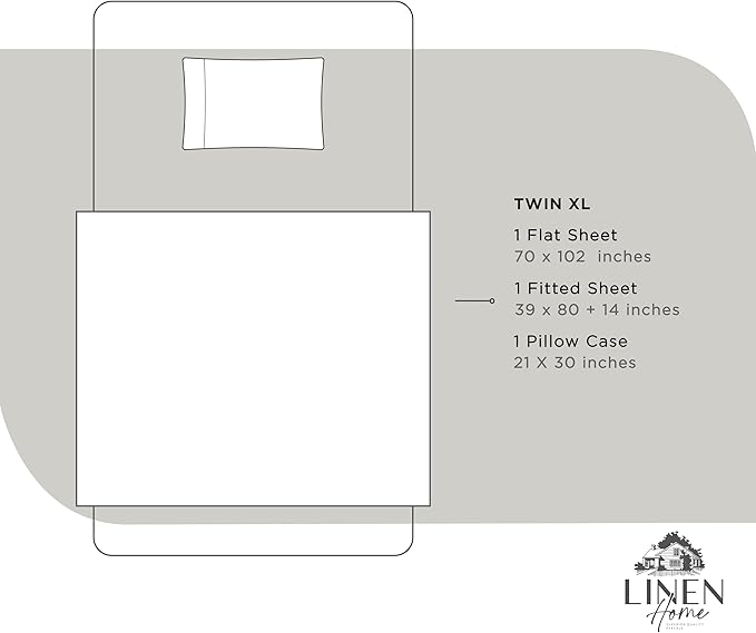 Linen Home 100% Cotton Percale Sheets Twin XL Size, White, Deep Pocket, 3 Pieces Set - 1 Flat, 1 Deep Pocket Fitted Sheet and 1 Pillowcase, Crisp Cool and Strong Bed Linen
