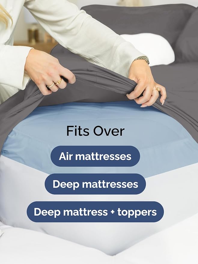 Extra Deep King Sheet Set - 6 Piece Breathable and Cooling Sheets - Hotel Luxury Bed Sheets Set - Easy & Secure Fit - Soft, Wrinkle Free and Comfy Sheets Set - Grey Sheet Set with Extra Deep Pockets