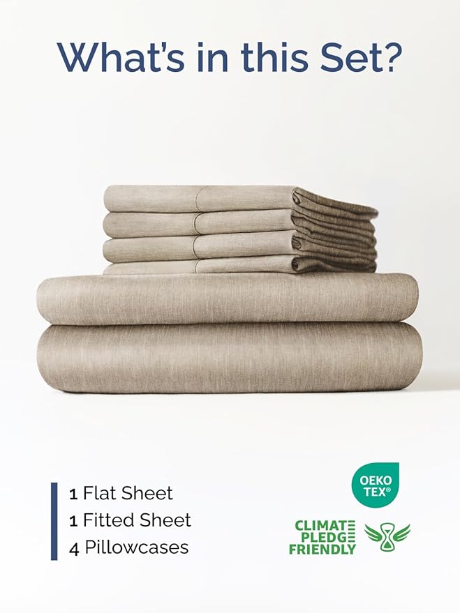 Extra Deep King Sheet Set - 6 Piece Breathable and Cooling Sheets - Hotel Luxury Bed Sheets Set - Easy Fit - Soft, Wrinkle Free and Comfy Sheets Set - Heathered Beige Sheet Set with Extra Deep Pockets