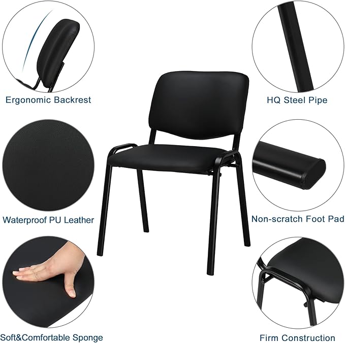 VINGLI Waiting Room Chairs, 10-Pack PU Church Chairs Conference Stackable Set, Office Guest & Reception Stacking for Meeting Room, Lobby, Simple&Space-Saving, Pu-black