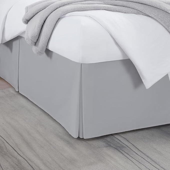 Full Bed Skirt, Luxury 15 Inch Drop Light Grey Pleated Bed Skirt, Double Brushed Microfiber, Box Pleat Design, Wrinkle & Fade Resistant, Easy Fit Tailored Bedskirt for Full Size Beds