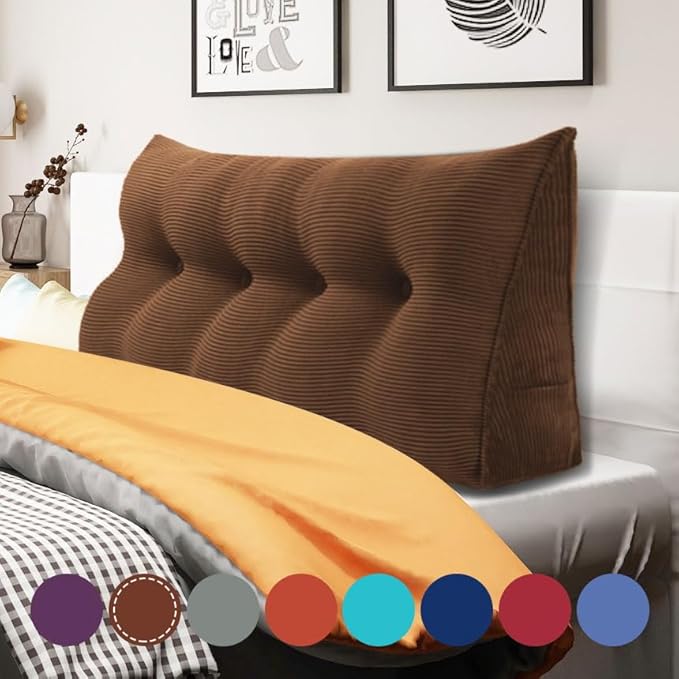 WOWMAX 100% Cotton Corduroy Headboard Pillow – Full Size Back Support Reading Wedge for Bed & Daybed, Plush Handmade Bolster Cushion with Removable Cover, Cozy Bed Rest Pillow, Coffee