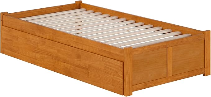 AFI Concord Twin Solid Wood Platform Bed with Footboard & Twin Trundle in Light Toffee