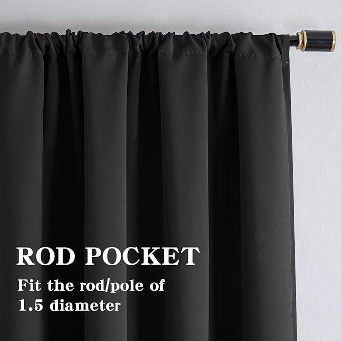 Blackout Curtains 96 Inch Length 2 Panels Set, Black Out Curtains for Bedroom 96 Inch Long, Rod Pocket Energy Saving Room Darkening Drapes for Living Room Window Dark Grey(W52 x L96)