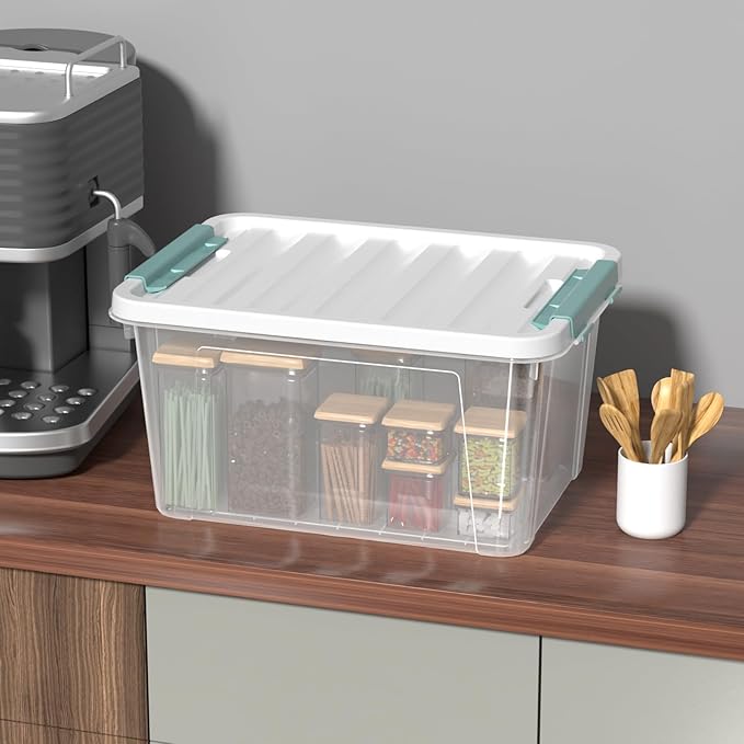 20 Quart Clear Storage Box, Set of 6 Plastic Latching Bins with Lids