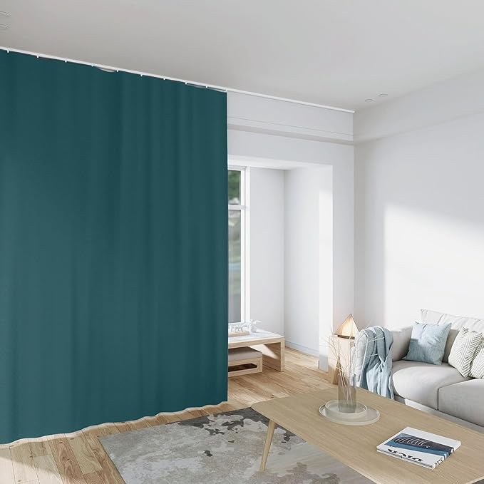 Room Divider Curtains Total Blackout Privacy Curtain Panel Room Thermal Insulated Noise Reduction Curtains for Bedroom Window Living Room Ceiling Track Curtain W 8.3 ft × H 9 ft Azure Blue