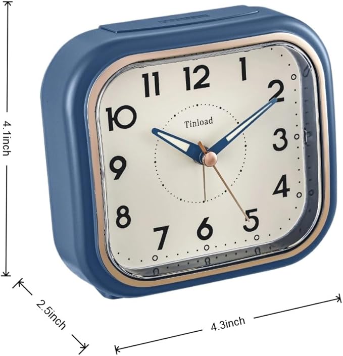 4.5" Vintage Retro Analog Alarm Clock, Super Silent Non Ticking Clock with Manual Light, Snooze, Battery Operated, Simply Design, for Living Room, Bedroom, Bedside, Desk(Blue)
