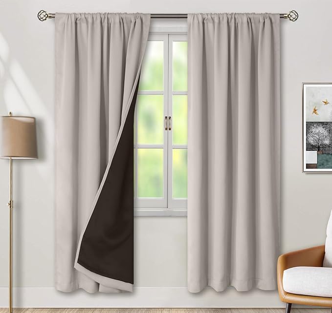 BGment Blackout Curtains for Bedroom 72 Inch Long, Thermal Insulated Full Room Darkening Bedroom Curtains, Heavy Sun Blocking Soundproof Window Curtains with Rod Pocket, 2 Panels, 52 Wide, Cashmere