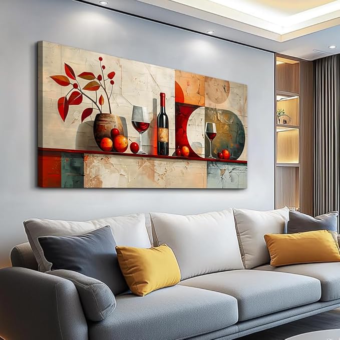 ERQINHUA Wall Art For Kitchen Wall Decor For Living Room Dining Room Decorations Wine Glass Mural Still Life Abstract Pictures Artwork bar Posters Home Decor Wall Painting Ready To Hang 20"x40"