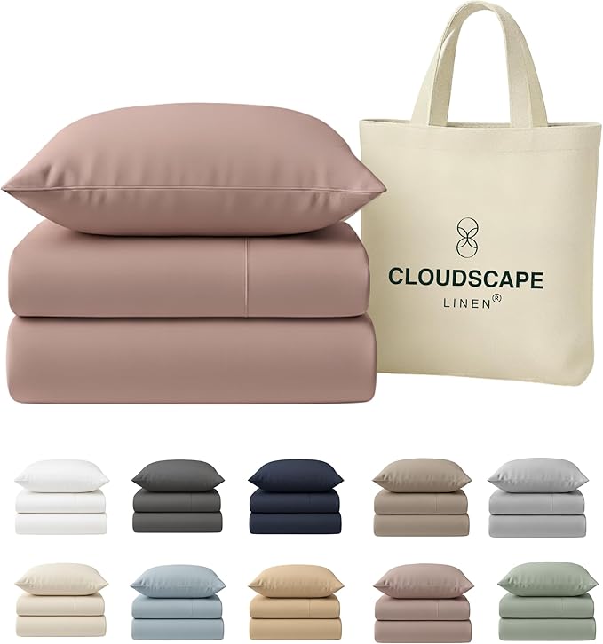 Egyptian Cotton Twin XL Size Sheets Set, 4 Sepia Rose