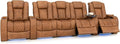 Seatcraft Diamante Zero-Gravity CoolZero Italian Leather Home Theater Seating, Power Headrest, Power Recline, Row of 5 Middle Sofa, Tawny