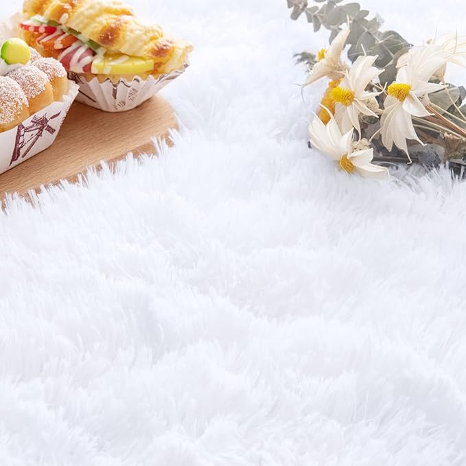 Noahas Fluffy White Rugs for Bedroom Living Room,2'X5' Oval Throw Rug for Kids Room,Shag Hallway Runner Rug,Small Soft Shaggy Bedside Non-Slip Plush Nursery Dorm Carpet Home Decor Aesthetic