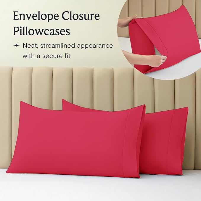 LuxClub 3 PC Twin Sheet Set, Deep Pockets Wrinkle Free Cooling Bed Sheets Hotel Bedding for Women, Men, Kids & Teens, Includes 1 Fitted Sheet, 1 Flat Sheet and 1 Pillowcase-Silky Soft Red