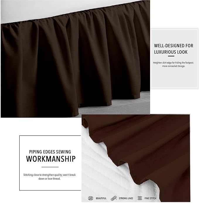 Chocolate Solid Ruffled Bed Skirt Twin-XL-8 Inch Drop Split Corner, Microfiber Bedskirt with Platform Three Sided Coverage