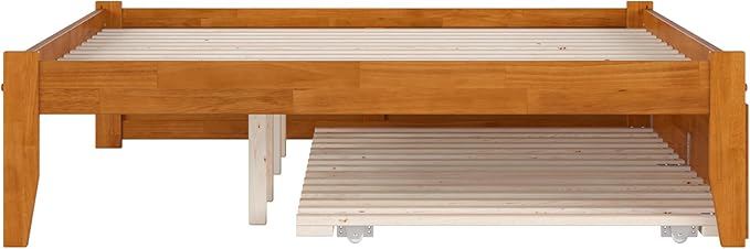 AFI Concord Queen Solid Wood Platform Bed with Footboard & Twin XL Trundle in Light Toffee
