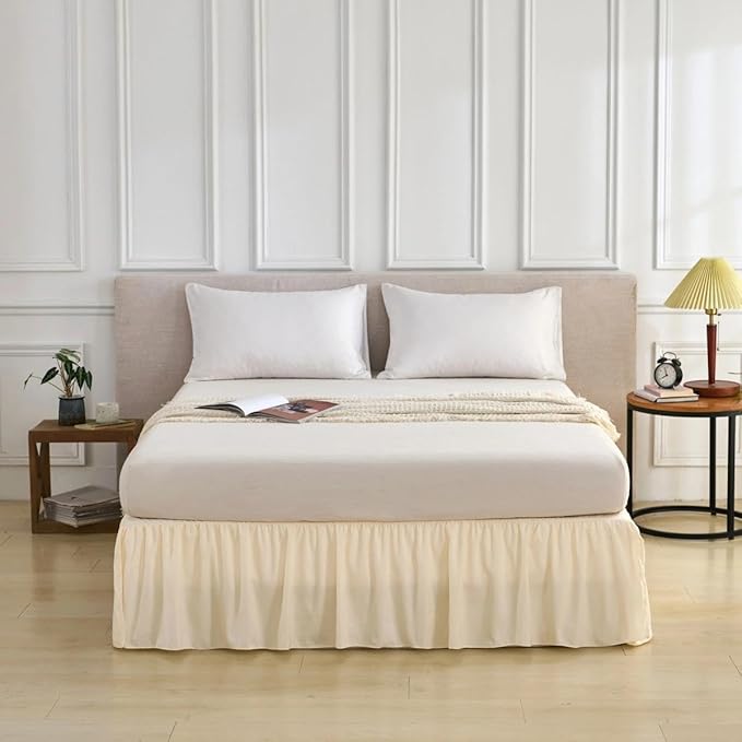 Bed Skirt Full Size Ruffled Bed Skirt with Split Corners, Full Bed Skirts 18 Inch Drop with Platform, 18'' Full, Beige