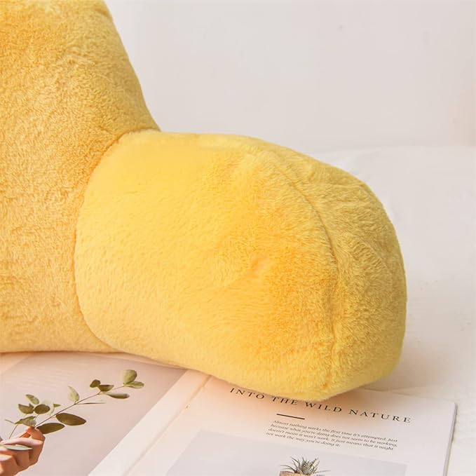 Holawakaka Reading Pillow for Sitting up in Bed Sofa Kids Teens, Backrest Pillow with Arms for Boys Girls Women Petites Pregnancy, Back Support Cushion for Couch Floor Nursery Playroom(Yellow)