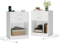 ADORNEVE Nightstands Set of 2,White Night Stand with Charging Station & Drawers,Night Stands for Bedrooms 2