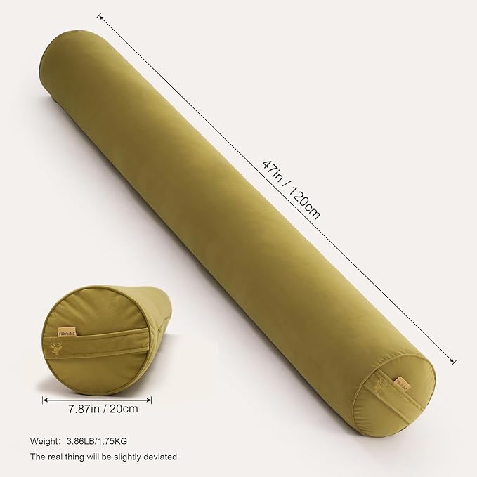 Long Round Body Pillow for Adults – Bolster Pillow for Bed, Cervical Roll Pillow, Firm Support for Sleeping,47 x 7.87 Inches,Golden Yellow