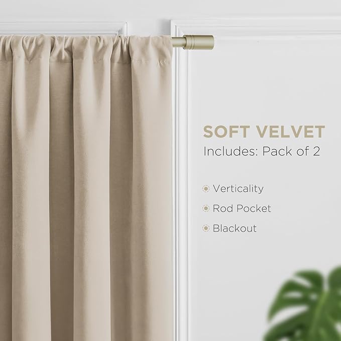Joydeco Latte Coffee Velvet Curtains 72 Inches 2 Panels, Luxury Thermal Insulated Soft Curtains for Bedroom & Living Room, Room Darkening Velvet Drapes, Rod Pocket (52W x 72L)