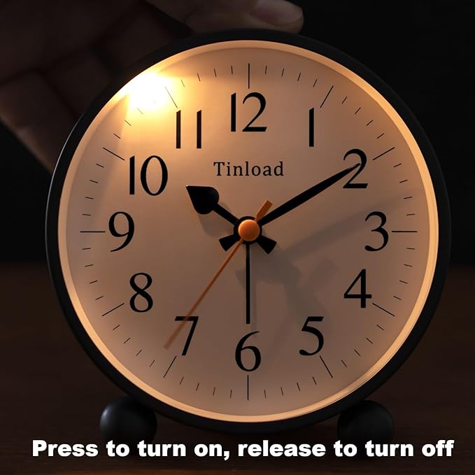 4.5" Vintage Retro Analog Alarm Clock, Super Silent Non Ticking Small Clock with Manual Light, Snooze, Battery Operated, for Living Room, Bedroom, Bedside, Desk(Black)