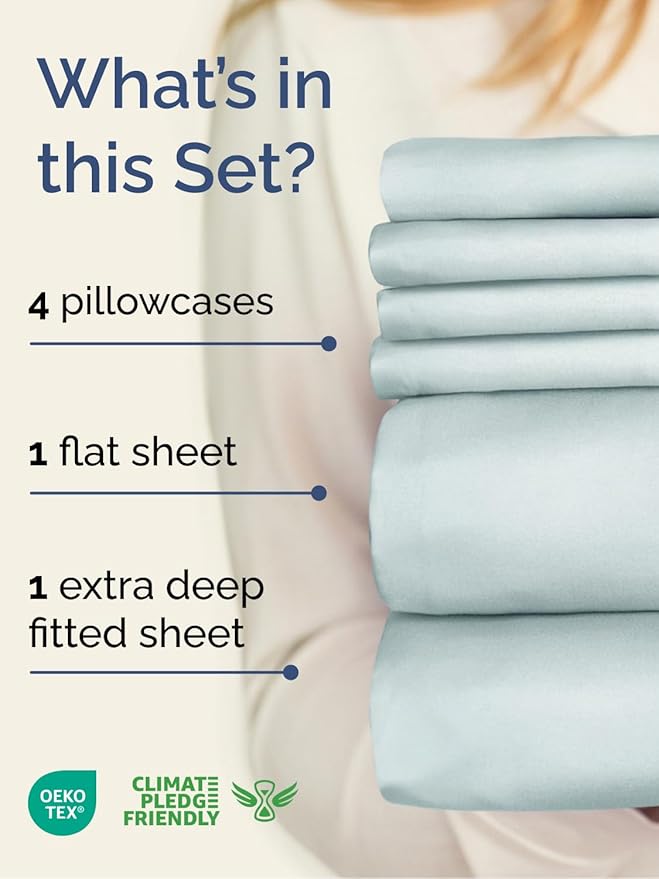 Extra Deep King Sheet Set - 6 Piece Breathable & Cooling Sheets - Hotel Luxury Bed Sheets Set - Easy & Secure Fit - Soft, Wrinkle Free & Comfy Sheets Set - Ice Blue Sheet Set with Extra Deep Pockets