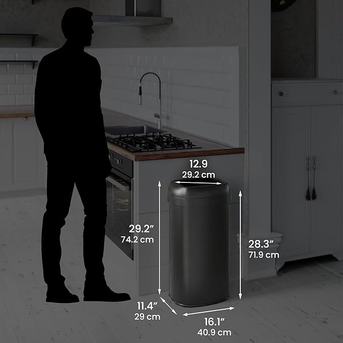 iTouchless 16 Gallon / 61 Liter Open Top Kitchen Trash Can & Recycle Bin, Matte Black Stainless Steel Commercial Grade Garbage Bin with Dual Odor Filters for Office, Garage, Restaurant, and Home