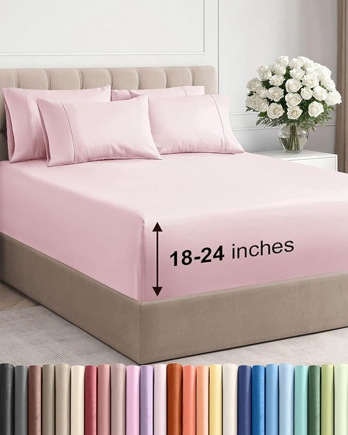 Extra Deep King Sheet Set - 6 Piece Breathable and Cooling Sheets - Hotel Luxury Bed Sheets Set - Easy Fit - Soft, Wrinkle Free and Comfy Sheets Set - Lavender Pink Sheet Set with Extra Deep Pockets