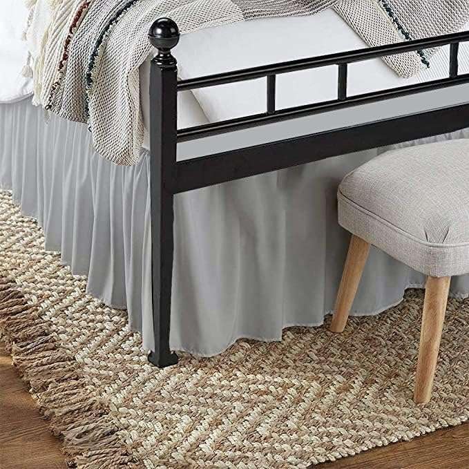 Light Grey Solid Ruffled Bed Skirt Short Queen-12 Inch Drop Split Corner, Microfiber Bedskirt with Platform Three Sided Coverage