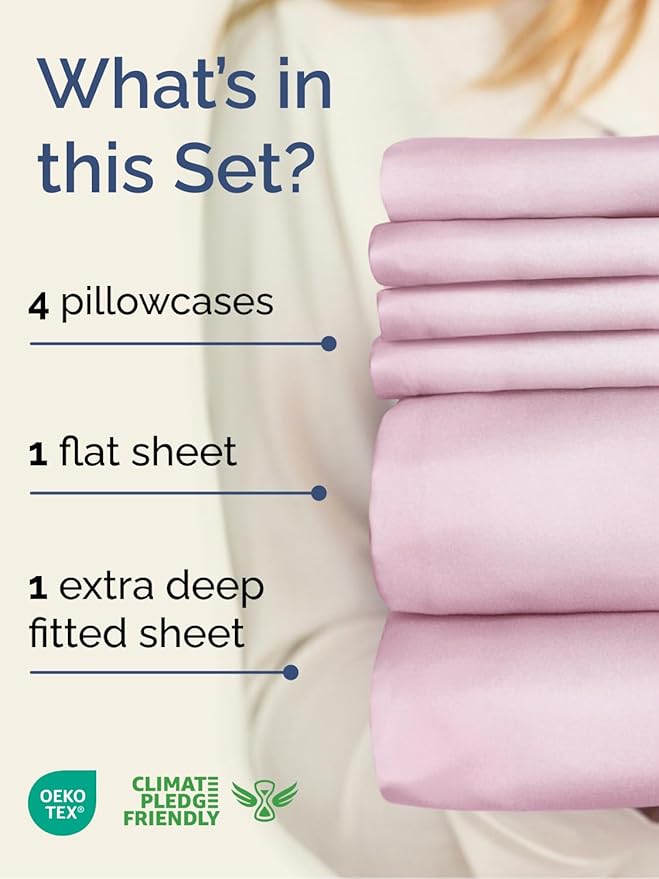 Extra Deep Queen Sheet Set - 6 Piece Breathable & Cooling Sheets - Hotel Luxury Bed Sheets Set - Easy & Secure Fit - Soft, Wrinkle Free & Comfy Sheets Set - Light Pink Sheet Set w/Extra Deep Pockets
