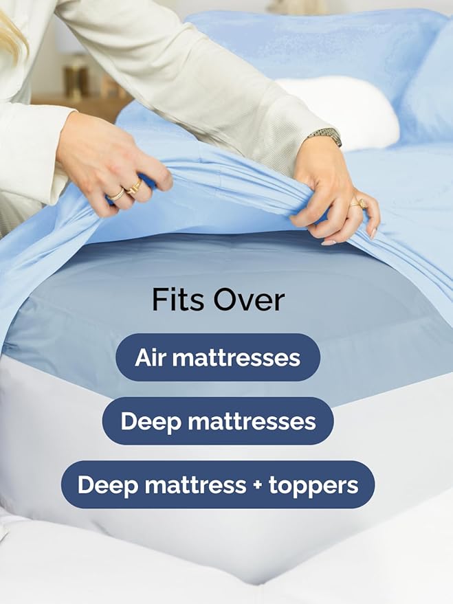 Extra Deep King Sheet Set - 6 Piece Breathable & Cooling Sheets - Hotel Luxury Bed Sheets Set - Easy & Secure Fit - Soft, Wrinkle Free & Comfy Sheets Set - Light Blue Sheet Set with Extra Deep Pockets