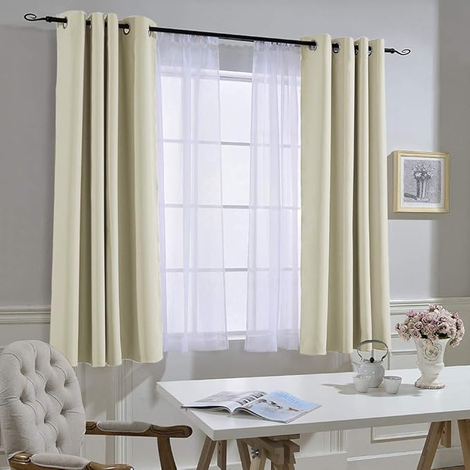 NICETOWN Short Window Curtains 45" L - Grommet Sunlight Reducing Solid Vertical Curtains and Drapes for Cafe & Home Office, Beige, 52" Wide Per Panel, Sold by 2 Panels