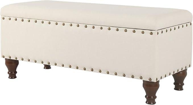 HomePop Large Storage Bench with Nailhead Trim - Cream