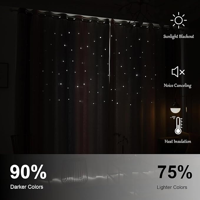 Star Blackout Curtains for Bedroom - Cute Kids Rainbow Curtains, 72 Inch Long 2 Panels, Pink & Grey, 52 x 72 Inch