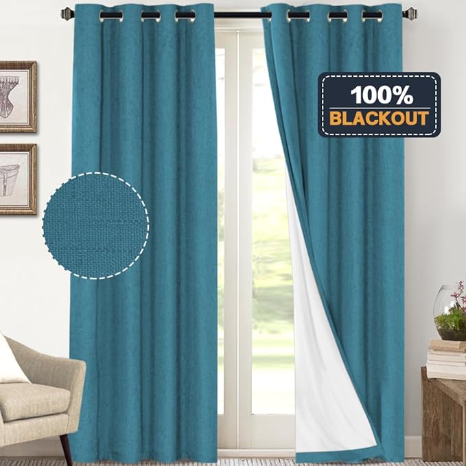 PrinceDeco 100% Blackout Curtains 108 Inches Long 2 Panels Set Thermal Insulated Curtains 108" Long, Noise Reducing Window Treatment Drapes for Bedroom,Anti-Rust Grommet Top Curtains,Blue Sapphire