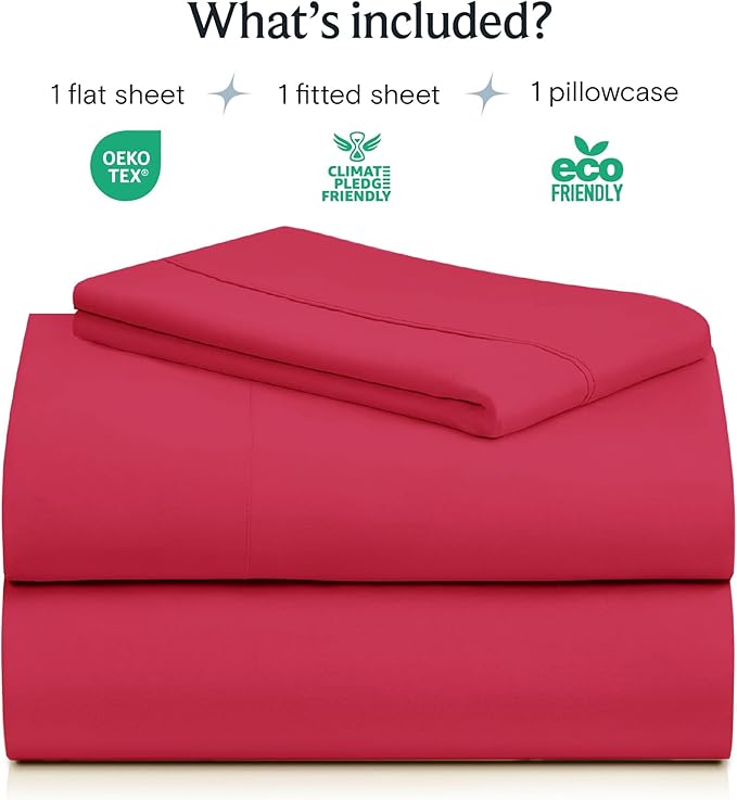 LuxClub 3 PC Twin XL Sheet Set, Deep Pockets Wrinkle Free Cooling Bed Sheets Hotel Bedding for Women, Men, Kids & Teens, Includes 1 Fitted Sheet, 1 Flat Sheet and 1 Pillowcase-Silky Soft Red