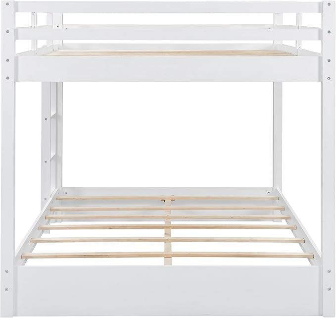 Bellemave Queen Over Queen Size Bunk Bed for Kids/Adults,Solid Wood Bunk Bed Frame Queen Size with Ladder & Safety Guardrails,White