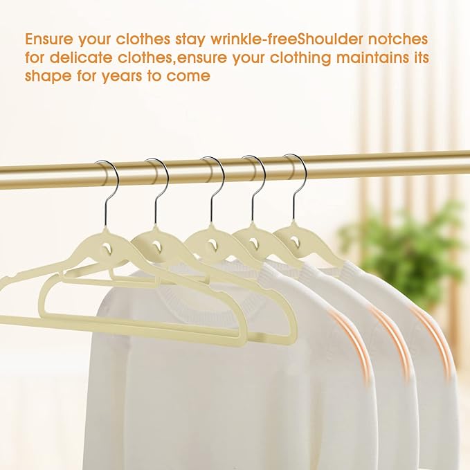 Velvet Clothing Hangers Slim Stackable Non-Slip Beige Suit Hanger Space Saving Clothes Hanger Heavy Duty Adult Hangers with 360°Swivel Hook Pack of 20
