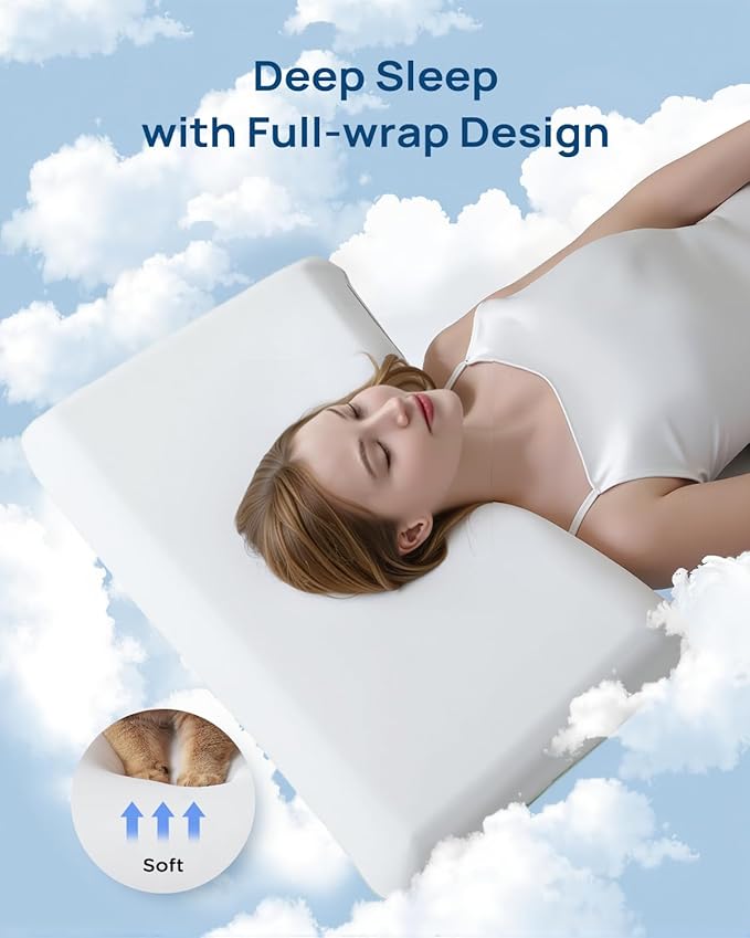 Cooling Soft Memory Foam Pillow, Cervical Neck Pillow for Side Sleepers, Back & Stomach Sleepers, Ergonomic Orthopedic Design for Neck Pain Relief and Deep Sleep, CertiPUR-US
