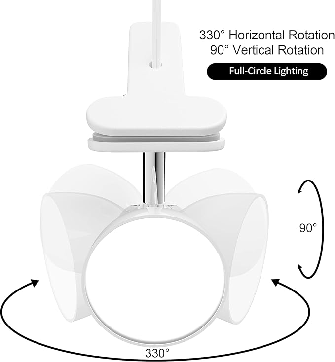 deeloop LED Clip on Light Book Reading 5W Super Bright 330° Rotation Clip on Lamp for Bed/Desk Lamp with Clamp White