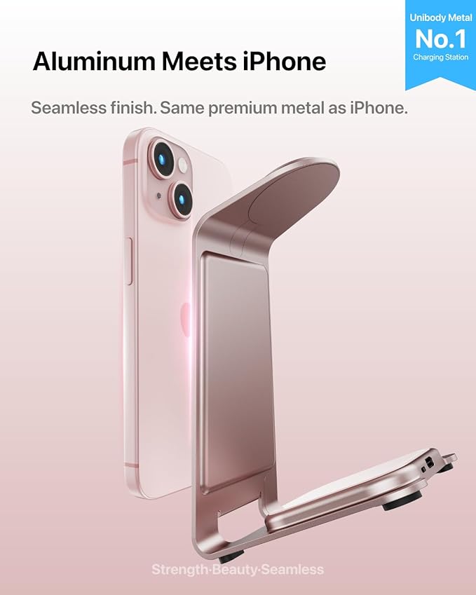 Intoval Aluminum 3 in 1 Wireless Charging Station for iPhone 17 16 15 14 13 12 11 Pro Max XR, Wireless Charger for Apple Watch 11 10 9 8 7 Ultra SE 3 2, Phone Charger for AirPods 4 Pro 2 3 (Pink)