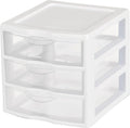 Small 3-Drawer Organizer Unit, Clear Plastic Stackable Drawers for Countertop or Desktop, White