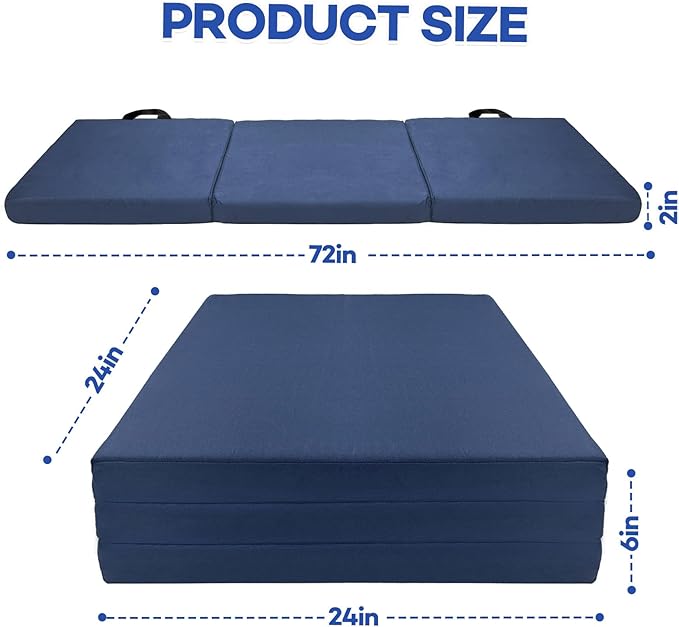 Foldable Fall Protection Mat for Elderly Blue Waterproof Non Slip Floor Mats with High-Resilience Foam 72 * 24 * 2 Inch Bedside Floor Mats for Elderly, Handicap, Senior