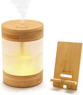 Bamboo Ultrasonic Cool Mist Humidifier with Phone Stand, 400ml Quiet Desktop Mini Humidifier with Dual LED Night Light, USB-C Powered, Auto Shut-Off for Bedroom, Office & Home