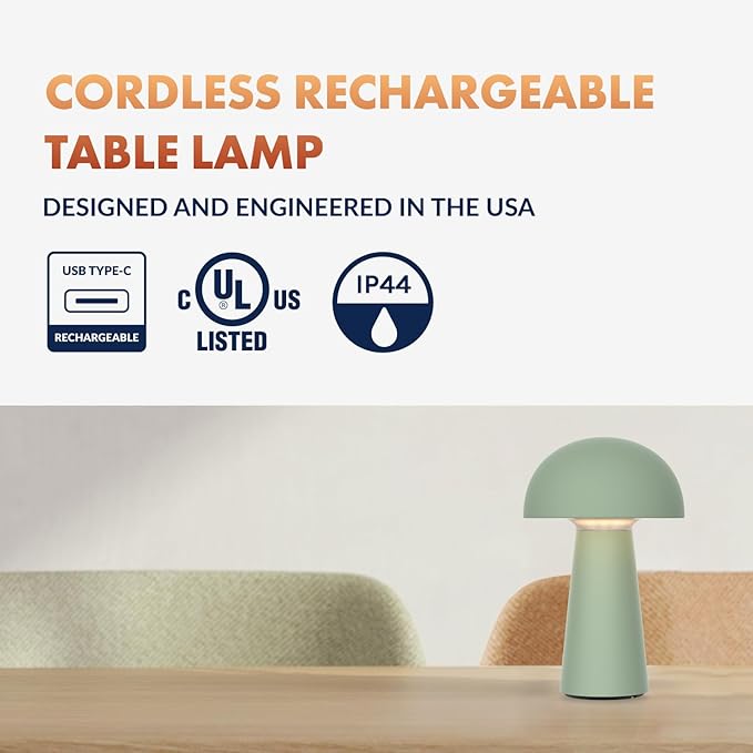 ‎Newhouse Lighting Capri, Sage Green 2700K Dimmable Cordless USB-C Rechargeable Table Lamp NHTL-CA-GN, Cordless Desk Lamp for Living Room, Bedroom, Coffee Table, and Other Cozy Home Decor