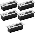 Kable Kontrol Recessed Power Strip Kit with Fast Charging 2 PD65W USB-C Ports, 2 USB-A Ports, 3 Power Desk Outlets, Replaceable Silver Finish Panel Plate Flush Mount Charging Station Grommet - 5 Pcs