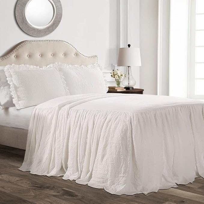 Lush Decor Ruffle Skirt Bedspread Set - 3-Piece Luxurious Farmhouse Bedding - Elegant Ruffle Detail - Timeless Style - Soft Lightweight Sheets - Queen, Navy