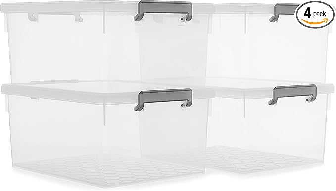 Citylife 33 Qt. Plastic Storage Bins with Lids Large Stackable Storage Containers for Organizing Clear Durable Storage Box, 4 Pack