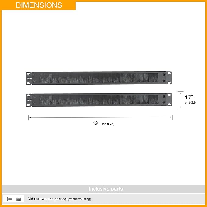 RIVECO 1U Brush Panels for Rack Cable Management, Server Rack Cable Organizer 1U Brush Managers for 19 Inch Network Rack Mount Black 2 PCS